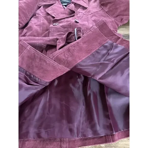 Vintage Neutral Zone Red Suede Leather Short Trench Coat Belted NWOT Women